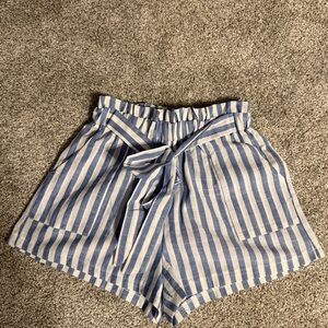 SHEIN Blue and White Striped High Waist Shorts